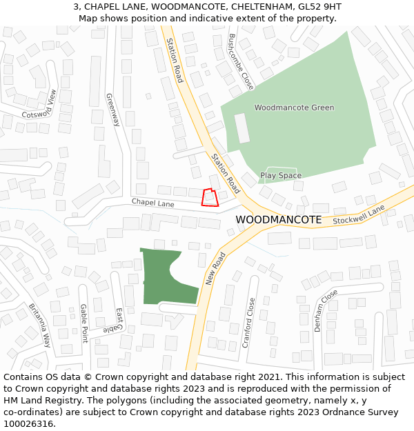 3, CHAPEL LANE, WOODMANCOTE, CHELTENHAM, GL52 9HT: Location map and indicative extent of plot