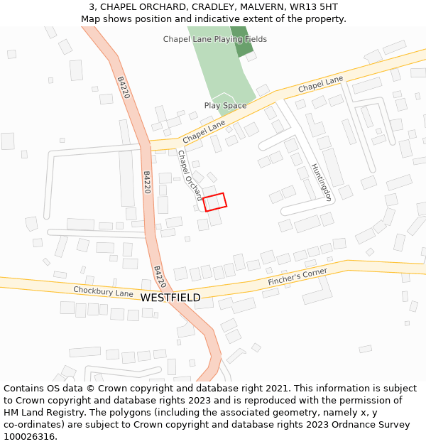 3, CHAPEL ORCHARD, CRADLEY, MALVERN, WR13 5HT: Location map and indicative extent of plot