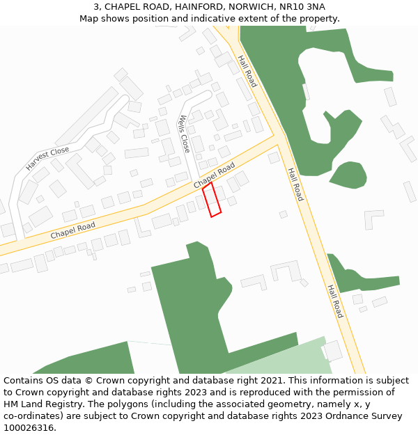 3, CHAPEL ROAD, HAINFORD, NORWICH, NR10 3NA: Location map and indicative extent of plot