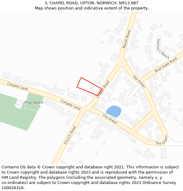 3, CHAPEL ROAD, UPTON, NORWICH, NR13 6BT: Location map and indicative extent of plot