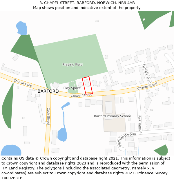 3, CHAPEL STREET, BARFORD, NORWICH, NR9 4AB: Location map and indicative extent of plot