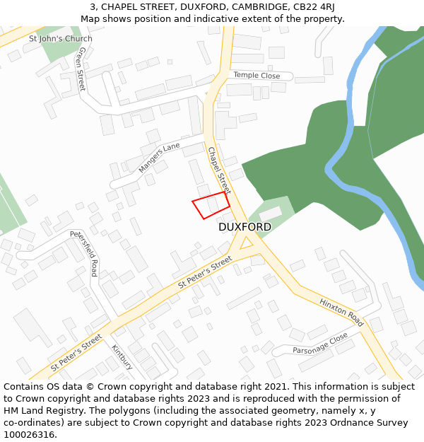 3, CHAPEL STREET, DUXFORD, CAMBRIDGE, CB22 4RJ: Location map and indicative extent of plot