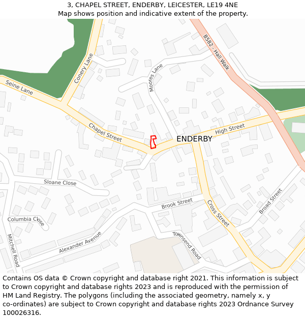 3, CHAPEL STREET, ENDERBY, LEICESTER, LE19 4NE: Location map and indicative extent of plot