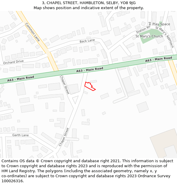 3, CHAPEL STREET, HAMBLETON, SELBY, YO8 9JG: Location map and indicative extent of plot
