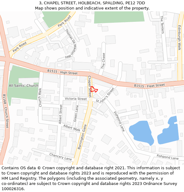 3, CHAPEL STREET, HOLBEACH, SPALDING, PE12 7DD: Location map and indicative extent of plot