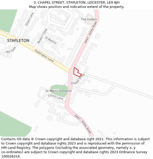 3, CHAPEL STREET, STAPLETON, LEICESTER, LE9 8JH: Location map and indicative extent of plot