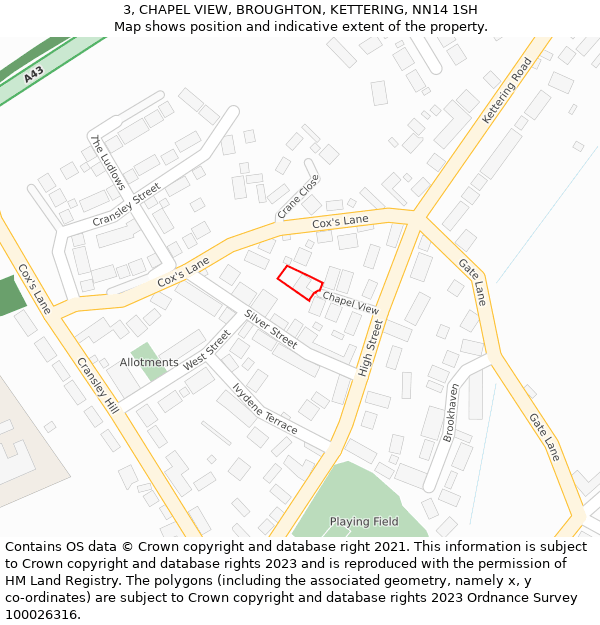 3, CHAPEL VIEW, BROUGHTON, KETTERING, NN14 1SH: Location map and indicative extent of plot
