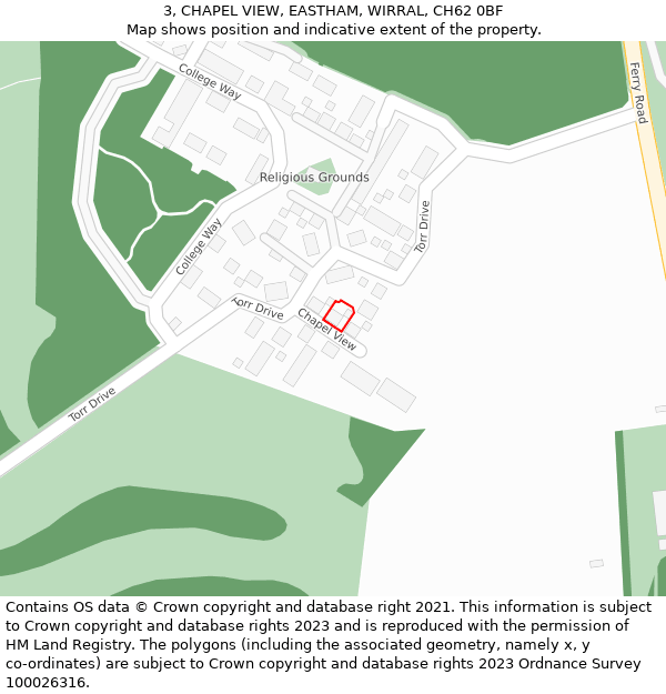 3, CHAPEL VIEW, EASTHAM, WIRRAL, CH62 0BF: Location map and indicative extent of plot