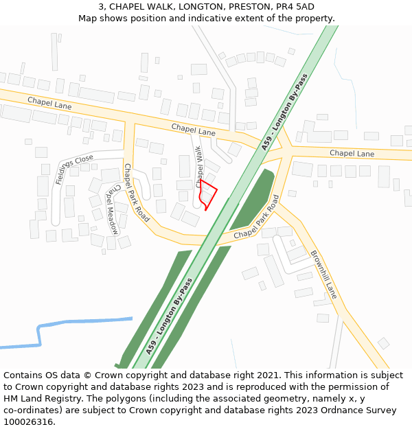 3, CHAPEL WALK, LONGTON, PRESTON, PR4 5AD: Location map and indicative extent of plot