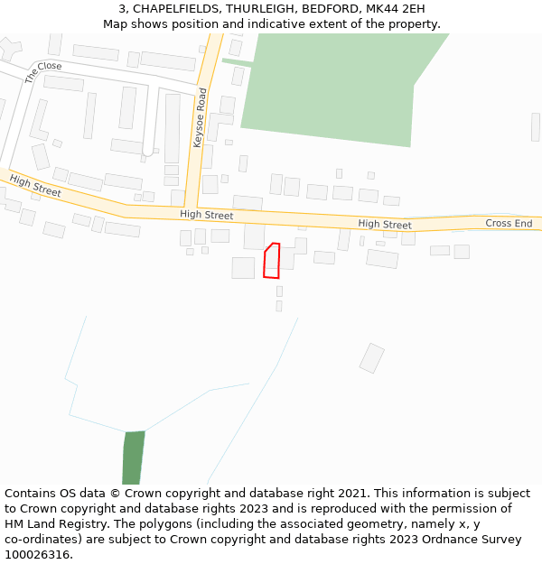 3, CHAPELFIELDS, THURLEIGH, BEDFORD, MK44 2EH: Location map and indicative extent of plot