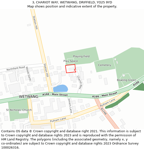 3, CHARIOT WAY, WETWANG, DRIFFIELD, YO25 9YD: Location map and indicative extent of plot