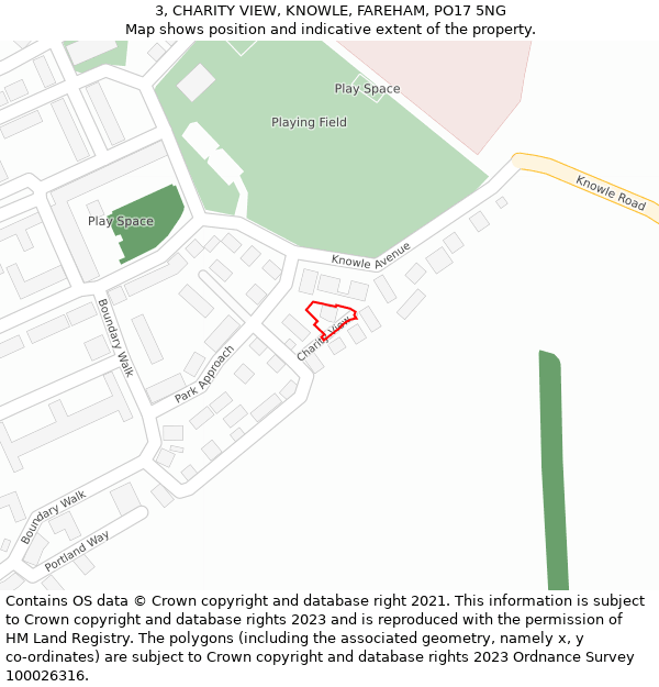 3, CHARITY VIEW, KNOWLE, FAREHAM, PO17 5NG: Location map and indicative extent of plot