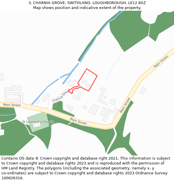 3, CHARNIA GROVE, SWITHLAND, LOUGHBOROUGH, LE12 8XZ: Location map and indicative extent of plot