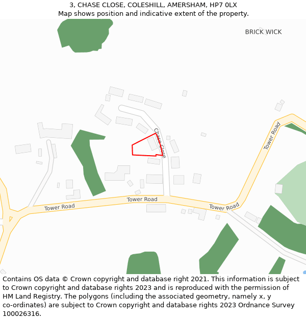 3, CHASE CLOSE, COLESHILL, AMERSHAM, HP7 0LX: Location map and indicative extent of plot