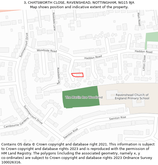 3, CHATSWORTH CLOSE, RAVENSHEAD, NOTTINGHAM, NG15 9JA: Location map and indicative extent of plot