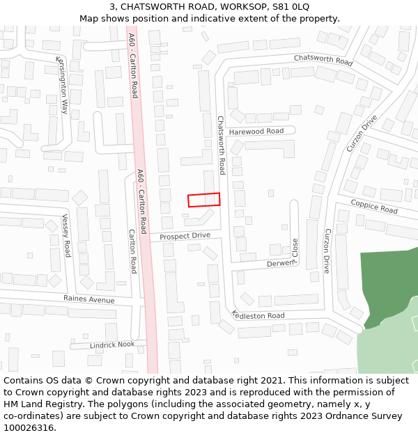 3, CHATSWORTH ROAD, WORKSOP, S81 0LQ: Location map and indicative extent of plot