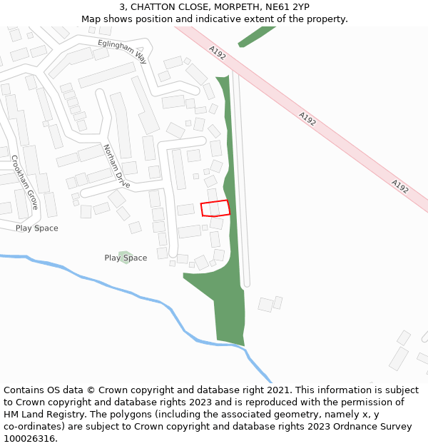 3, CHATTON CLOSE, MORPETH, NE61 2YP: Location map and indicative extent of plot