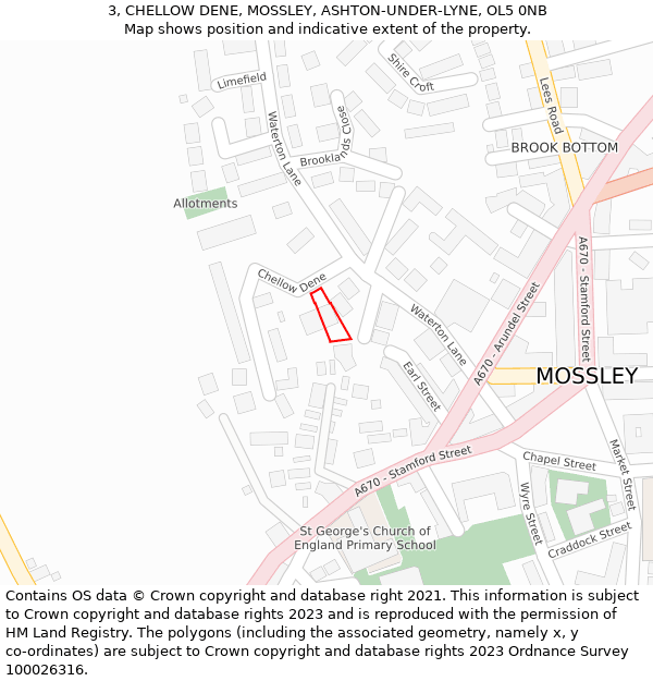 3, CHELLOW DENE, MOSSLEY, ASHTON-UNDER-LYNE, OL5 0NB: Location map and indicative extent of plot