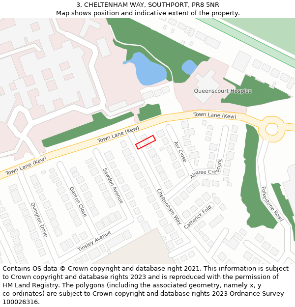 3, CHELTENHAM WAY, SOUTHPORT, PR8 5NR: Location map and indicative extent of plot