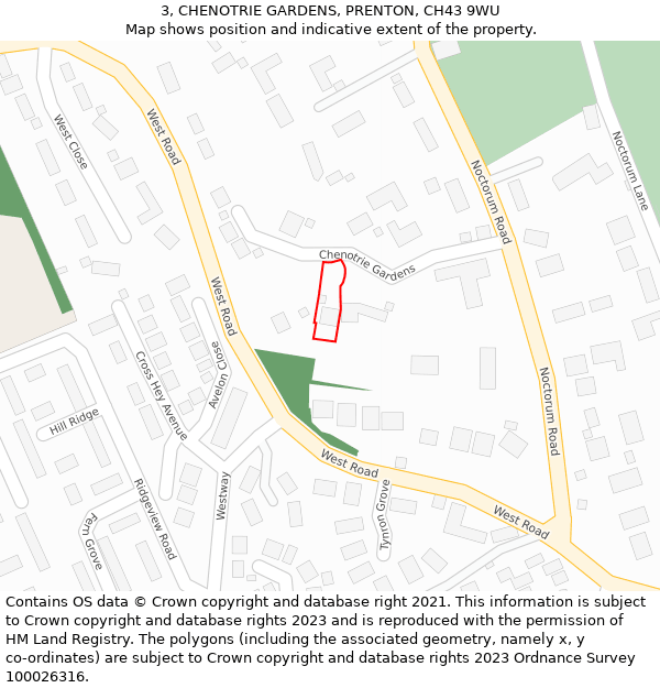 3, CHENOTRIE GARDENS, PRENTON, CH43 9WU: Location map and indicative extent of plot