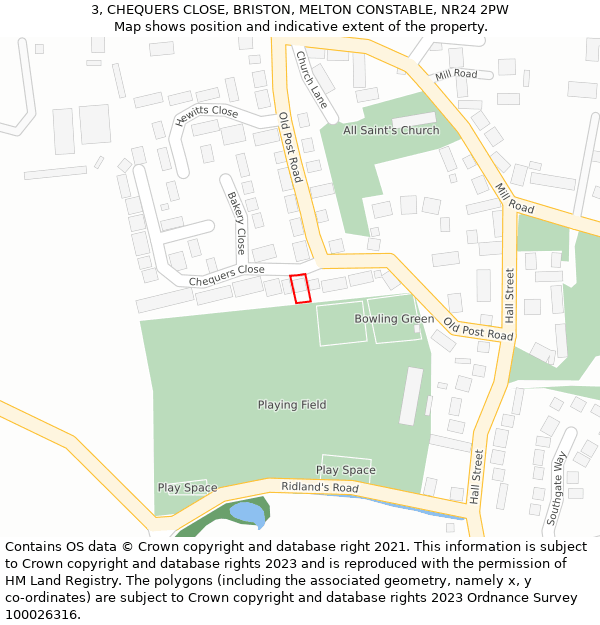 3, CHEQUERS CLOSE, BRISTON, MELTON CONSTABLE, NR24 2PW: Location map and indicative extent of plot