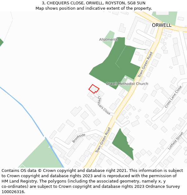 3, CHEQUERS CLOSE, ORWELL, ROYSTON, SG8 5UN: Location map and indicative extent of plot