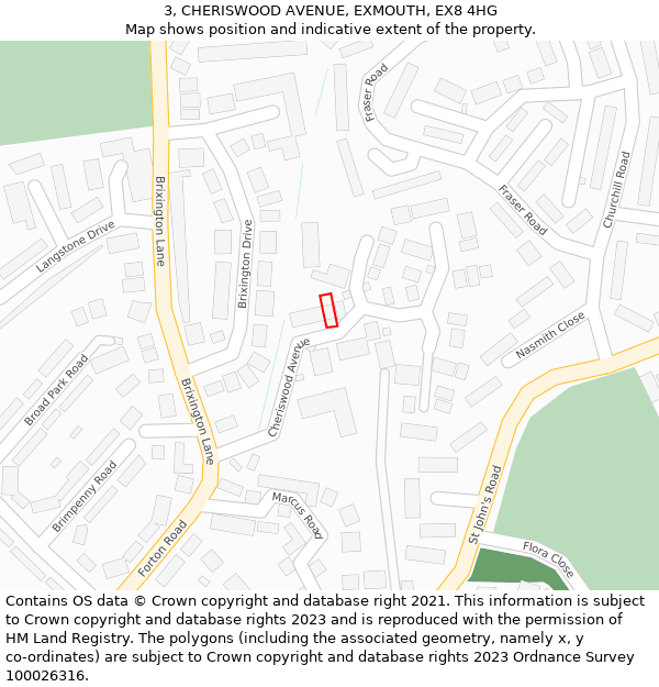 3, CHERISWOOD AVENUE, EXMOUTH, EX8 4HG: Location map and indicative extent of plot