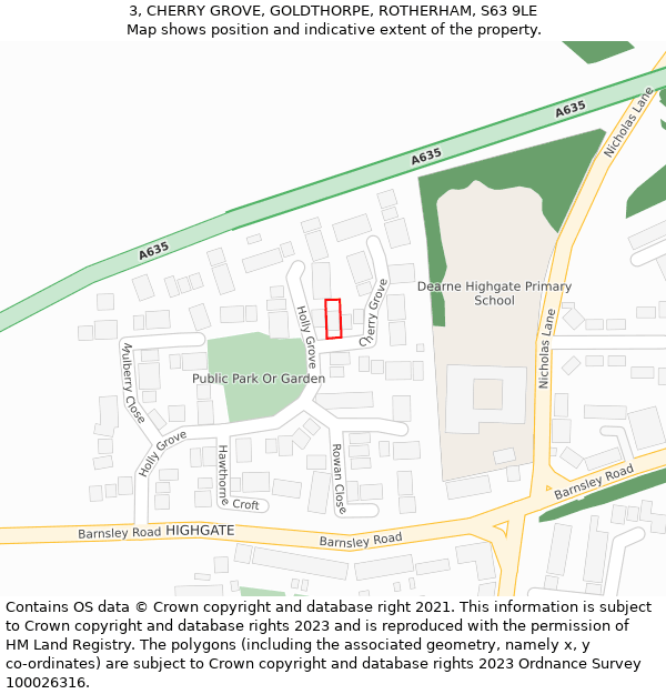 3, CHERRY GROVE, GOLDTHORPE, ROTHERHAM, S63 9LE: Location map and indicative extent of plot