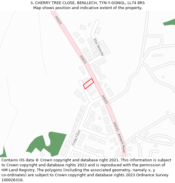 3, CHERRY TREE CLOSE, BENLLECH, TYN-Y-GONGL, LL74 8RS: Location map and indicative extent of plot