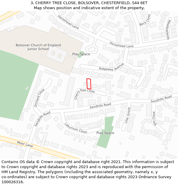 3, CHERRY TREE CLOSE, BOLSOVER, CHESTERFIELD, S44 6ET: Location map and indicative extent of plot