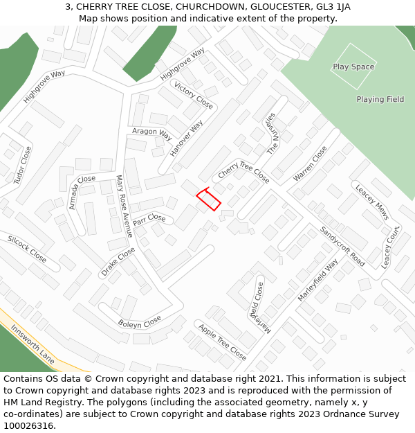 3, CHERRY TREE CLOSE, CHURCHDOWN, GLOUCESTER, GL3 1JA: Location map and indicative extent of plot