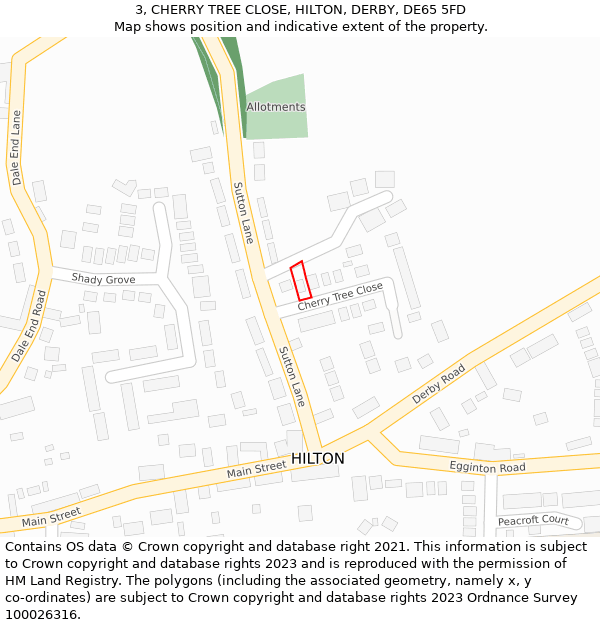 3, CHERRY TREE CLOSE, HILTON, DERBY, DE65 5FD: Location map and indicative extent of plot