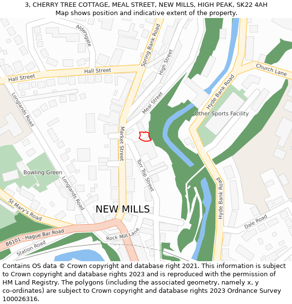 3, CHERRY TREE COTTAGE, MEAL STREET, NEW MILLS, HIGH PEAK, SK22 4AH: Location map and indicative extent of plot