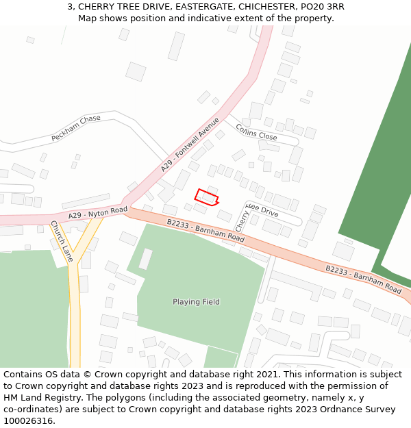3, CHERRY TREE DRIVE, EASTERGATE, CHICHESTER, PO20 3RR: Location map and indicative extent of plot