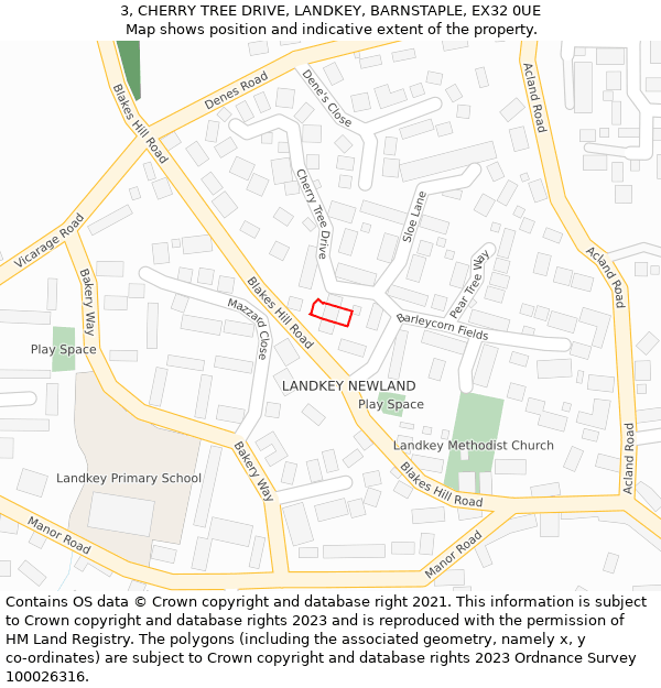 3, CHERRY TREE DRIVE, LANDKEY, BARNSTAPLE, EX32 0UE: Location map and indicative extent of plot