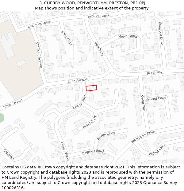 3, CHERRY WOOD, PENWORTHAM, PRESTON, PR1 0PJ: Location map and indicative extent of plot