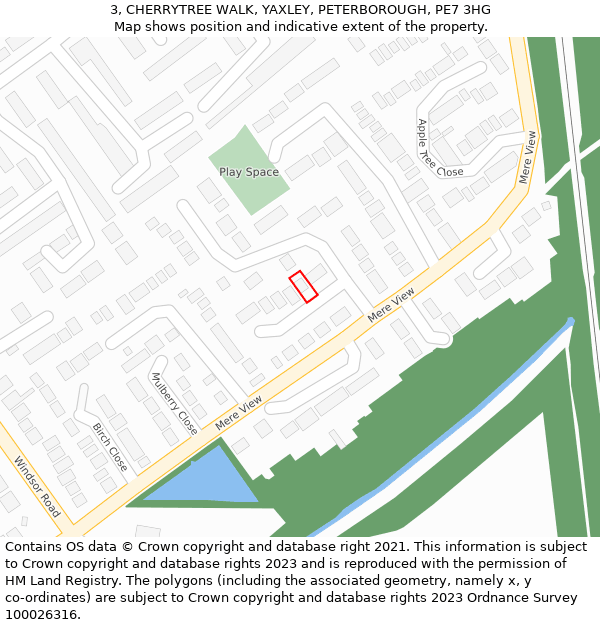 3, CHERRYTREE WALK, YAXLEY, PETERBOROUGH, PE7 3HG: Location map and indicative extent of plot