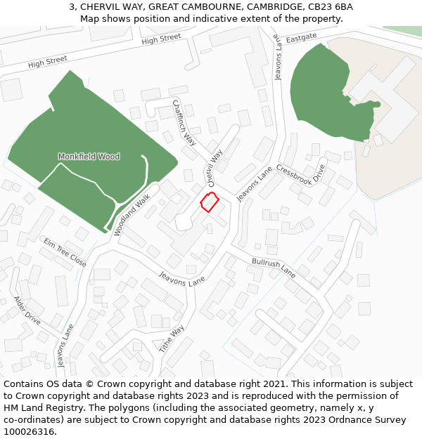 3, CHERVIL WAY, GREAT CAMBOURNE, CAMBRIDGE, CB23 6BA: Location map and indicative extent of plot