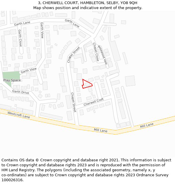 3, CHERWELL COURT, HAMBLETON, SELBY, YO8 9QH: Location map and indicative extent of plot