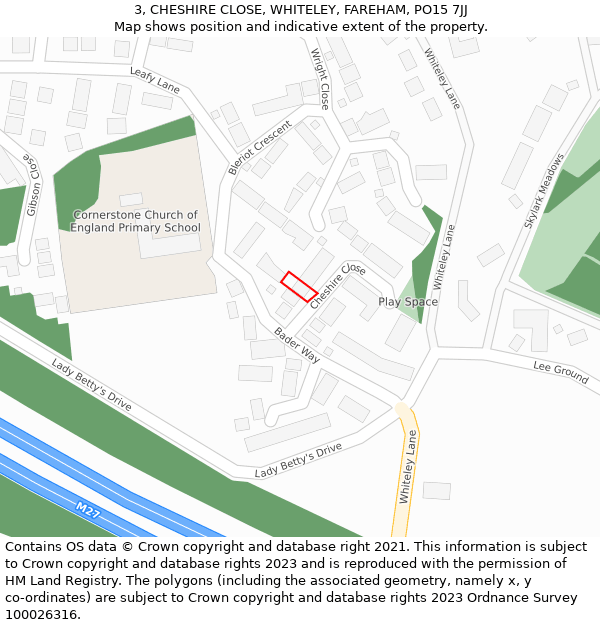 3, CHESHIRE CLOSE, WHITELEY, FAREHAM, PO15 7JJ: Location map and indicative extent of plot