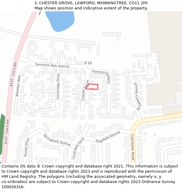 3, CHESTER GROVE, LAWFORD, MANNINGTREE, CO11 2FA: Location map and indicative extent of plot