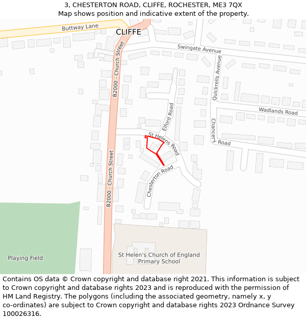 3, CHESTERTON ROAD, CLIFFE, ROCHESTER, ME3 7QX: Location map and indicative extent of plot