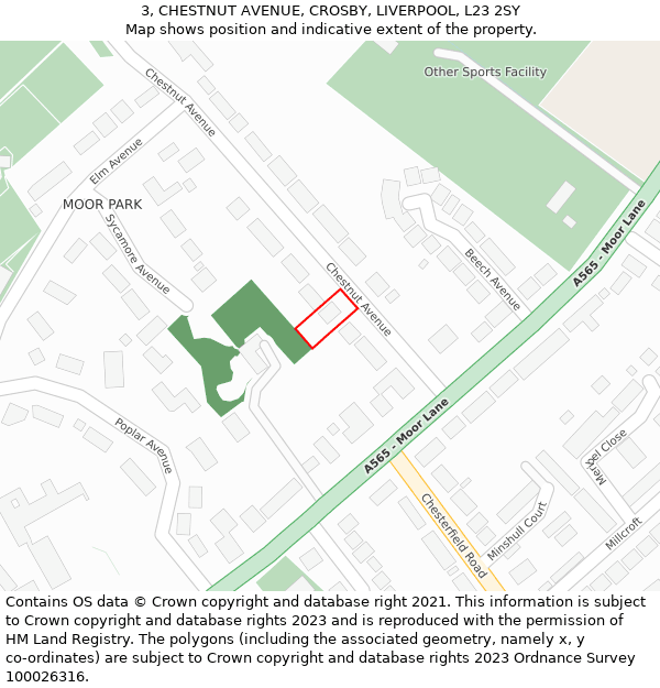 3, CHESTNUT AVENUE, CROSBY, LIVERPOOL, L23 2SY: Location map and indicative extent of plot