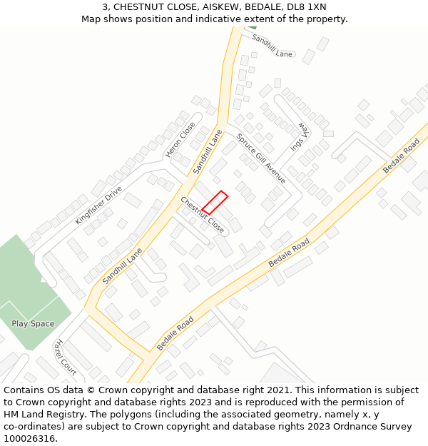 3, CHESTNUT CLOSE, AISKEW, BEDALE, DL8 1XN: Location map and indicative extent of plot