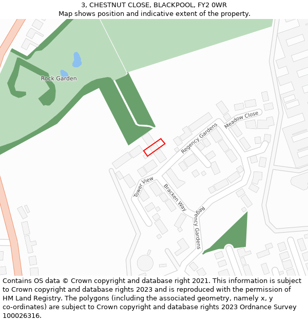 3, CHESTNUT CLOSE, BLACKPOOL, FY2 0WR: Location map and indicative extent of plot