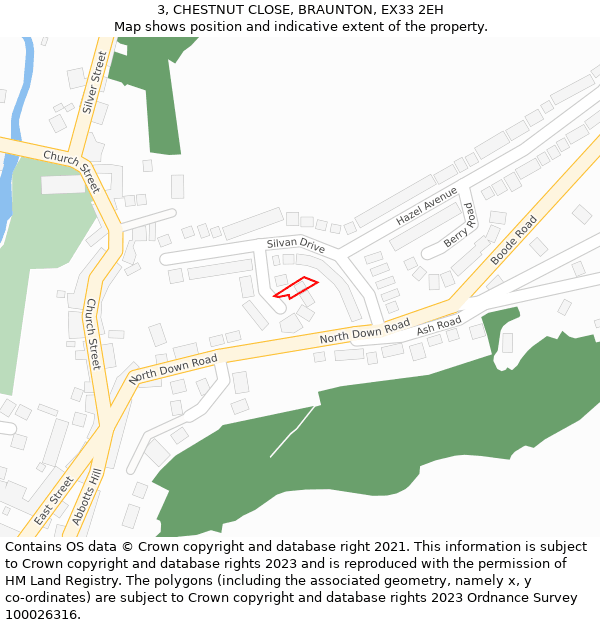 3, CHESTNUT CLOSE, BRAUNTON, EX33 2EH: Location map and indicative extent of plot