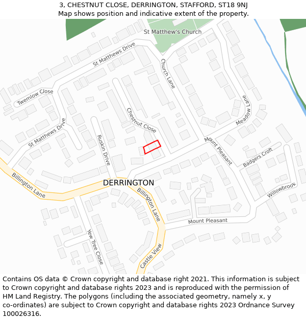 3, CHESTNUT CLOSE, DERRINGTON, STAFFORD, ST18 9NJ: Location map and indicative extent of plot