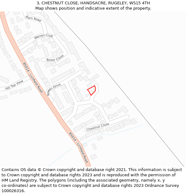 3, CHESTNUT CLOSE, HANDSACRE, RUGELEY, WS15 4TH: Location map and indicative extent of plot