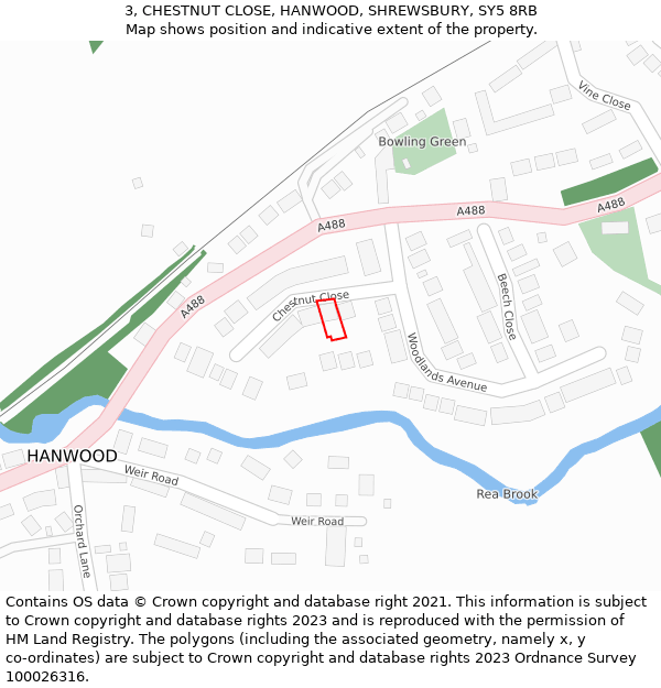 3, CHESTNUT CLOSE, HANWOOD, SHREWSBURY, SY5 8RB: Location map and indicative extent of plot