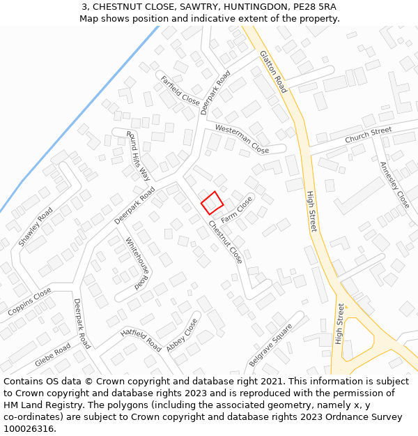 3, CHESTNUT CLOSE, SAWTRY, HUNTINGDON, PE28 5RA: Location map and indicative extent of plot